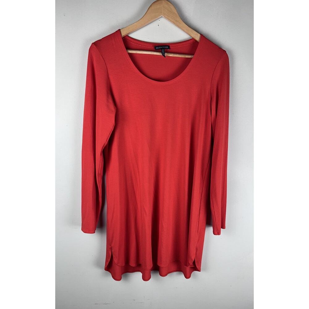 Eileen Fisher Medium Women's Tunic Top Large Scoop Neck Stretchy Comfy Loose